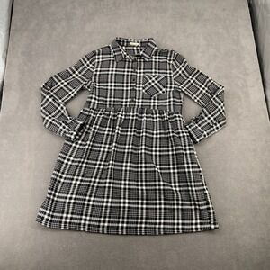 Tea N Rose Shirt Dress Womens M/L Black White Plaid‎ Cotton Collared Half Button